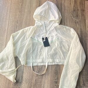 Nike White Cropped Hooded Windbreaker with Subtle Mint Trim